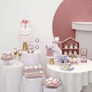 Suministros festivos SWEETGO Cake Stands Set 7 Piezas Tablero de madera Cupcake Muffin Bandejas Vajilla Decoración del hogar Estantes de almacenamiento Baby Girl Postre