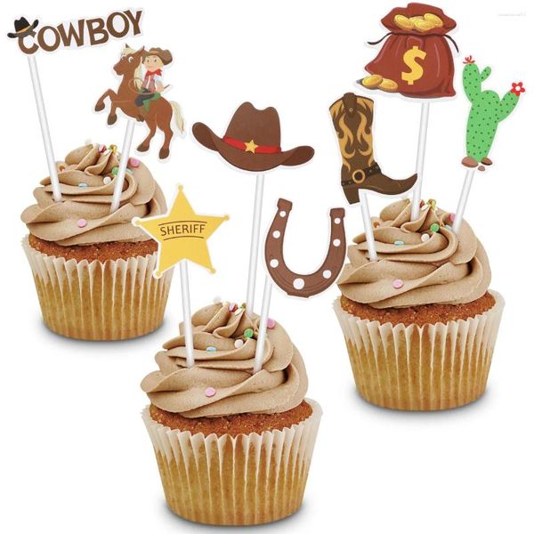 Supplies festives chapeaux pour enfants décor de gâteau cowboy topper gamin chapeau en papier tasse de papier pics d'enfant décorations d'anniversaire