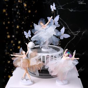 Feestelijke voorraden Valentijnsdag Verjaardag Wedding Ballet Girl Dancing Butterfly Yarn Flower Rok Cake Decoratie Licht String Dessert