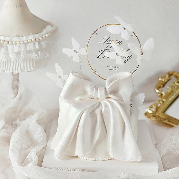 Décoration de gâteau papillon blanc, fournitures festives, décoration de gâteau d'anniversaire, pâtisserie peinte à la main, fête de mariage