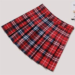 Festy Kary Mode Vrouwen Hoge Taille geplooid rok Y2K Summer Casual Kawaii Plaid Rokken Koreaanse Leuke School Mini 220317