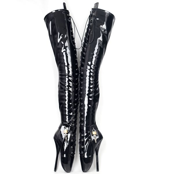 Fetish Corset Dominatrix/Thigh/Crotch Boot Sexy 18cm bottes de ballet à talons hauts avec serrure