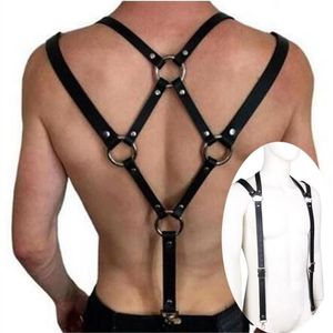 Fetiche Hombres Arnés de cuero Cinturones Ajustables BDSM Gay Cuerpo Lencería Bondage Tirantes Cinturón Rave Tops exóticos Ropa Conjuntos de sujetadores293m