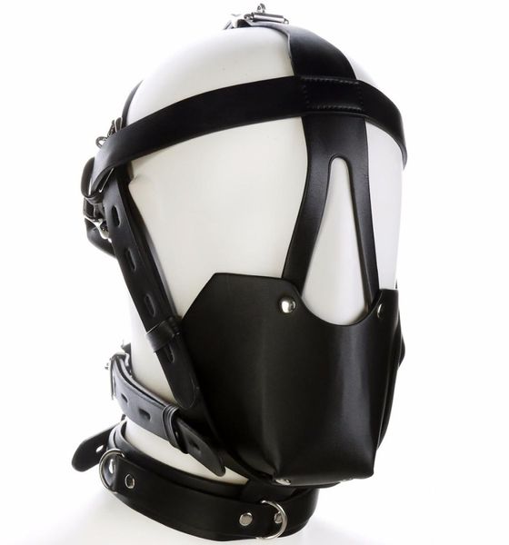 Fétiche bouche bâtonnet Headgear Pu Leather Masque Hood Head Bondage Restrainet Adult Sm Costume Sex Game pour femmes hommes Couple Y5786932