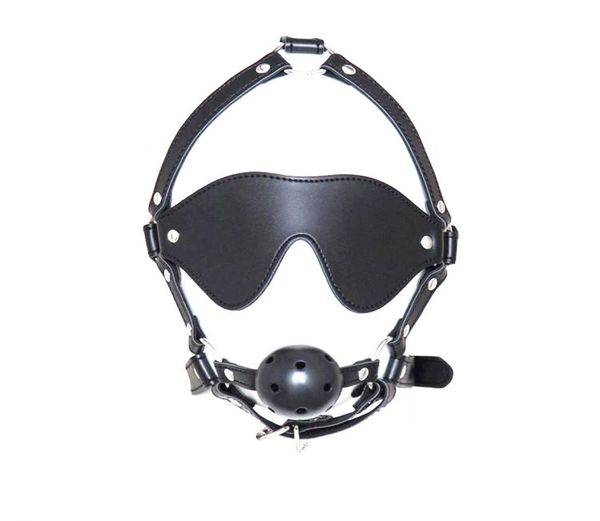 Gag de bouche fétiche avec masque pour les yeux, harnais de tête BDSM, Gags de balle, contraintes sexuelles, jouets pour adultes pour femmes gn2224020481043560