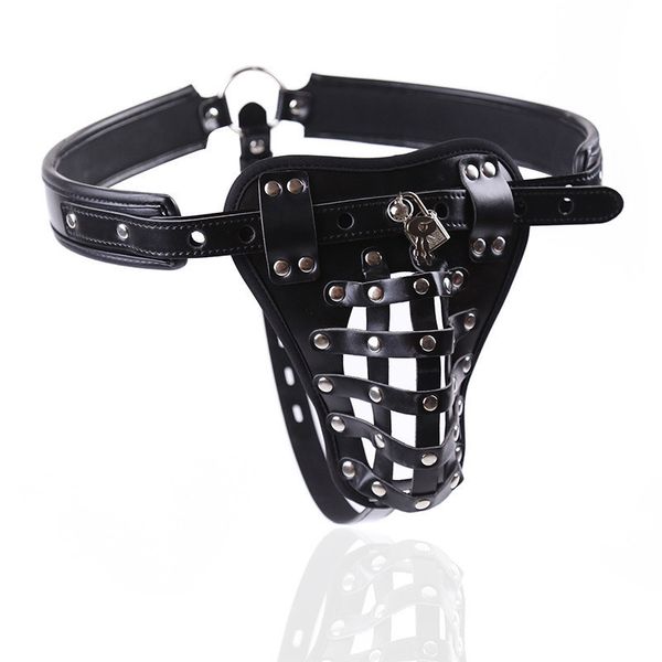 Fetiche PU cuero pene Bdsm Bondage ropa interior cinturón de castidad masculino camilla de escroto arnés ataduras adultos juguetes sexy para hombres