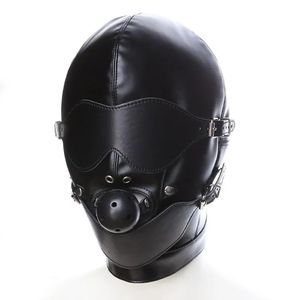 Fétiche Sexe Masque Bdsm Bondage Sexy Couvre-chef Bouche Ouverte Gag Bandeau En Cuir Retenue Capuche Masque Sex Toys pour Adultes Jeux