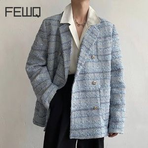 FEWQ Double boutonnage hommes manteau ample épaissi Tweed costume printemps automne décontracté mode coréenne mâle Blazer 9A6778 240130