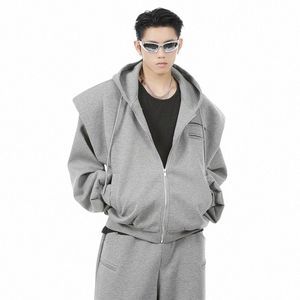 Vestes à capuche pour hommes épissés Cardigan à fermeture éclair Niche Design Homme Épaulière Sweatshirts High Street Automne 2023 Nouveau 24B3336 V8nQ #