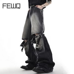 FewQ Vintage Men épisser un micro jean évasé American Style High Street Wide Jam Straight Denim Pantals Summer 9A8932 240426