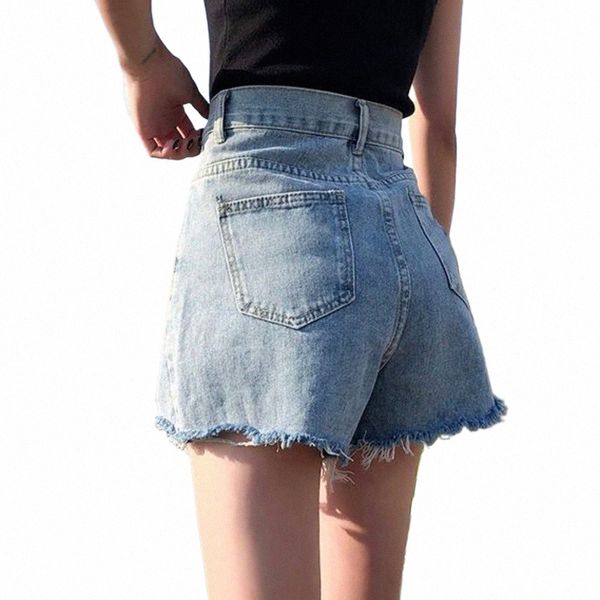 Feynzz Fi New Summer Femmes Taille Haute Butt Wigh Leg Jeans Shorts Casual Femme Loose Fit Bleu Denim Shorts y7Wg #