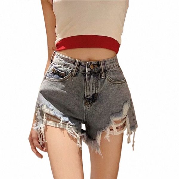 Feynzz Fi New Summer Femmes Taille Haute Butt Wigh Leg Jeans Shorts Casual Femme Loose Fit Bleu Denim Shorts C6bj #