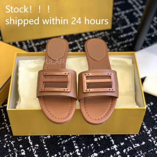 FF Baguette Logo en cuir Sandals Sandales pour femmes Chaussures pour femmes de luxe de luxe Copper noir vert brun d'été Slière de mode Sli