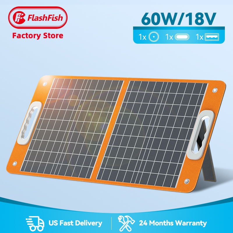 Flashfish 60W Energy usb charger Lightweight Outdoor camping Fabric Portable Solar Panel for Power Station