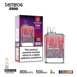 Stylo vape jetable original Tastefog X800 Puff 2% 2 ml 500 mAh 20 saveurs certificat TPD cigarette électronique en gros
