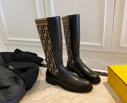 FF Zucca Sockstyle Tricoted Flats Boots Boots Rockoko Logojacquard Tissu extensible et cuir noir High Boot pour femmes luxu6824298
