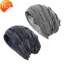 FF1548 Slouch hiver tricot chaud chapeau épais Crochet crâne casquette polaire doublé hiver Slouchy Beanie chapeaux pour hommes femmes