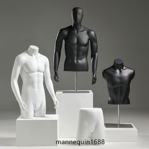 FFashion Boutique Maniquí negro mate Torso hombre maniquí blanco brillante escaparate masculino maniquíes de medio cuerpo hombres para ropa