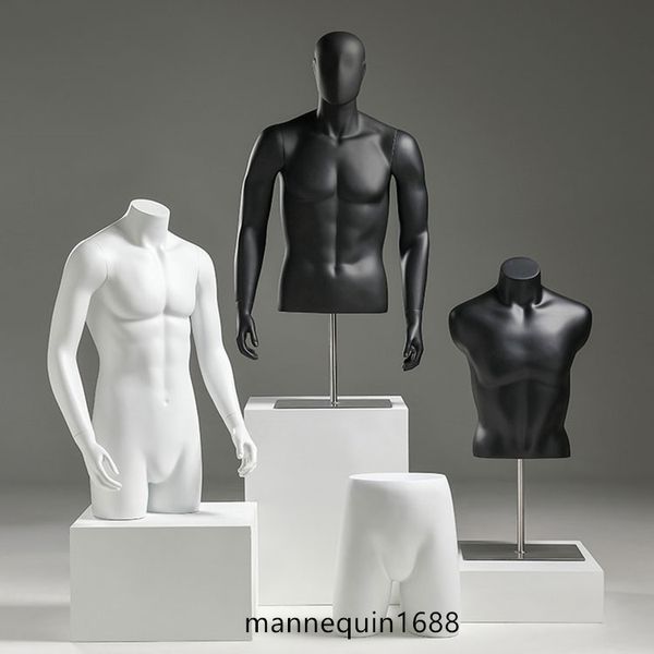 FFashion Boutique Mannequin Noir Mat Torse Factice Homme Blanc Brillant Vitrine Mâle Demi-Corps Mannequins Hommes Pour Vêtements