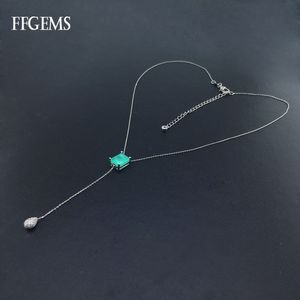 FFMEMS Created Emerald Hanger Ketting Edelsteen Fijne Sieraden Voor Dames Lady Engagement Bruiloft Gift met Doos Q0531
