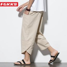 FGKKS 2023 Pantalon de lin de marque pour hommes Baggy Grande poche couchée pantalon surdimension