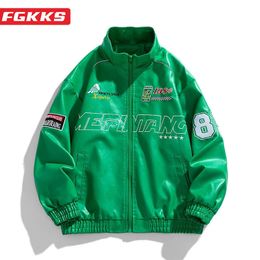 FGKKS Bomber décontracté pour hommes imprimer tendance manteau de haute qualité Design jeune Streetwear veste en cuir mâle 240220