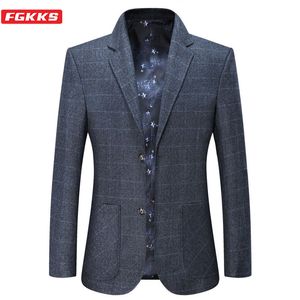 FGKKS Men Business Casual Blazers Mens Solid Color Plaid Pak Jacket Spring herfst mode comfortabel blazers mannelijk 201104