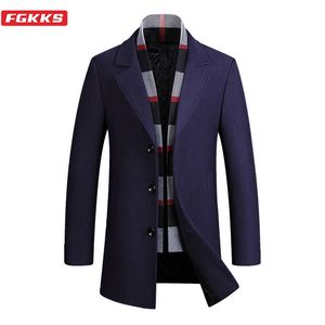 FGKKS MEN MEN MERK MERK LANG HERSTEL Winter Nieuwe Plaid Hoge kwaliteit Jacket Luxe Wool Blends Mens Coats LJ201109