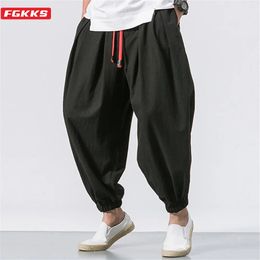 FGKKS Hombres de gran tamaño Pantalones Harem Loose Linen China China Pantalones de chándal con sobrepeso de alta calidad Pantalones de marca Masculino 240403