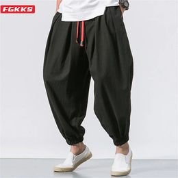 FGKKS Hombres de gran tamaño Pantalones Harem Loose Linen China China Pantalones de chándal con sobrepeso de alta calidad Pantalones de marca casual de alta calidad 240424