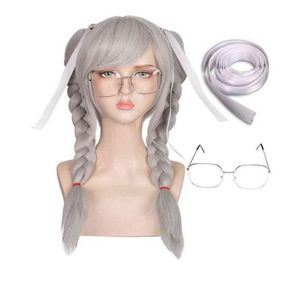 Fgywigs Anime Danganronpa Dangan Ronpa Peko Pekoyama Argent et Blanc Double Paardenstaart Gevlochten Cosplay Halloween Synthetische4462171