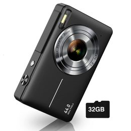 FHD 1080p 44MP Point and Shoot Digital Cameras avec carte SD de 32 Go, 16x zoom compact petit appareil photo pour enfants garçons adolescents étudiants seniors