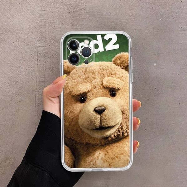 Fhnblj Teddy Bear Funny Phone Case pour iPhone 14 13 12 11 Pro Max XS XR SE 2020 6 7 8 Plus Mini Shell transparent