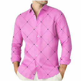 Fi 2023 Chemises pour hommes 9 couleurs Chemise à imprimé géométrique Rose Outdoor Street Lg Sleeve Streetwear Designer Casual S-6XL j2or #