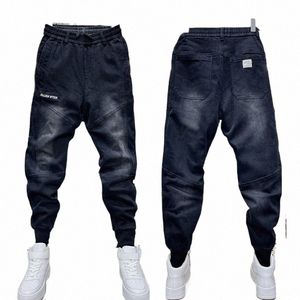 fi 2023 Stijlvolle Trekkoord Zwarte Cowboy Hip Hop Heren Casual en Streetwear Cargo Harembroek Ontwerp Baggy Jeans voor Mannen 35L3 #