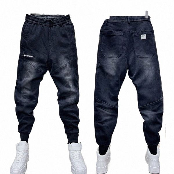 FI 2023 Cordon élégant Noir Cowboy Hip Hop Hommes Casual et Streetwear Cargo Harem Pantalon Design Baggy Jeans pour hommes 35L3 #
