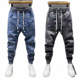 fi 2024 Nieuwe Lente Herfst Losse mannen Trekkoord Polar Big Boy Jeans Denim Jeans Casual Elastische Taille Yk2 streetwear Broek F06x #