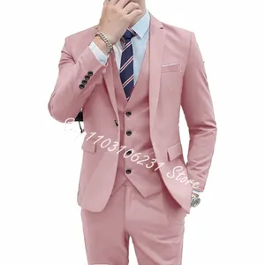 Fi 3 piezas traje de hombre solapa con muesca Slim Fit Blazer Casual Prom hombres esmoquin para boda chaqueta + chaleco + pantalones Trajes de hombre 89yi #