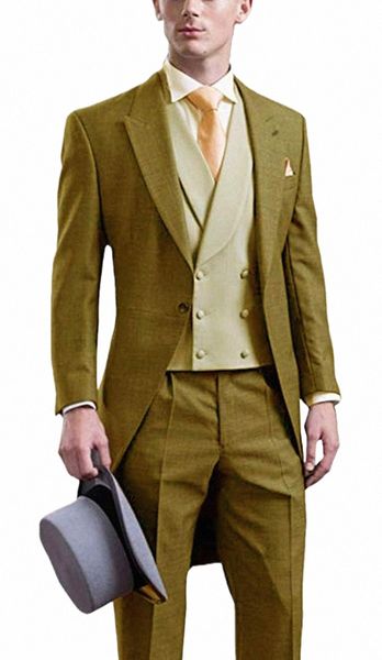 Fi 3 piezas Traje amarillo para hombre Traje de diseño clásico Slim Fit Shawl Lapel Tailcoat Tuxedos para PartyBlazer + Vest + Pants2020 J1SS #