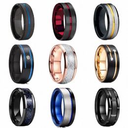 Trend 8mm wolfraamcarbide ring Zwart Keltische slepen blauwe koolvezelring Men Men trouwband i5vw#