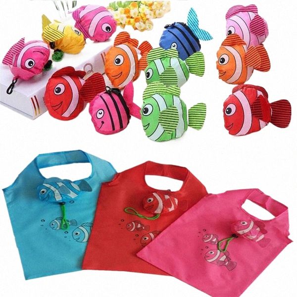 Fi Animal Fish Printing Pliable Green Shop Sac fourre-tout Polding Sacs à main