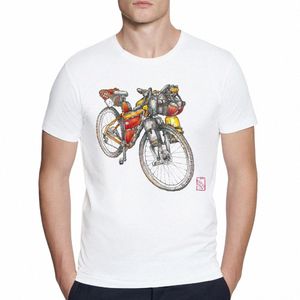 Fi Fiets Aquarel Bikepacking Bike Print Mannen Harajuku T-shirt Zomer Korte Mouw T-shirt Wit Tops Tees l8Sp #