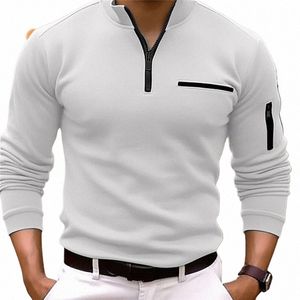 fi Merk Luxe Mannen Rits Poloshirt Heren Golf Sport Slim Fit Casual Plain Koreaanse Effen Kleur Lg Mouw tops Kleding o5xW #