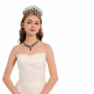 Fi Bridal Crown Jewelry Set baroque grande rhiaste tiara fin collier et boucles d'oreilles Wedding Dr Acnitions Prom Partie J9SK #