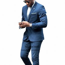 Fi Busin Slim Fit traje para hombres boda 2 piezas chaqueta pantalones conjunto formal novio africano enarboló solapa esmoquin traje de hombre X8gB #