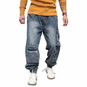 Fi Cargo Retro Pantalons Hommes Jeans Casual Hip Hop Pantalons Streetwear Lâche Baggy Denim Harajuku Multi Poches Skateboard g6WA #