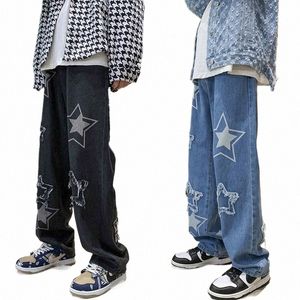 Fi Casual Stars Serviette Broderie Baggy Hommes Jeans Pantalons Y2k Vêtements Droit Hip Hop Cott Pantalon Pantal Homme Hommes Jean q5yf #