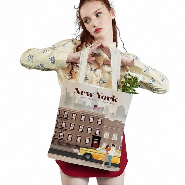 Fi City Map Ld New York Paris Espagne Shopper Sacs Fourre-Tout Dame Sac À Main Des Deux Côtés Casual Toile Femmes Boutique Sac Q0E5 #