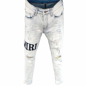 Fi Designer Hole Slim Fit Jeans Trendy Lettre Marque Ripped Jeans Hommes Stretch Mer Hip Hop Dance Party Jeans Pantalons Hommes K3d7 #