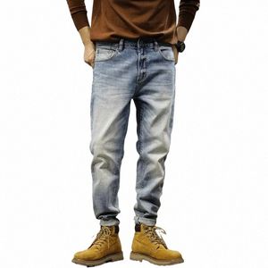 Fi Designer Hommes Jeans Haute Qualité Rétro Bleu Clair Élastique Slim Fit Ripped Jeans Hommes Pantalons Vintage Denim Pantalon Hombre i5EA #